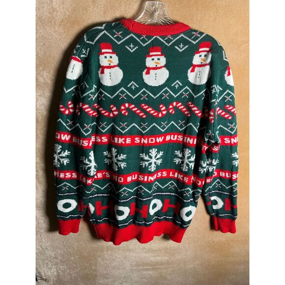 H&M Ugly Christmas Sweater Snowman Candy Cane Ho Ho Ho Green Red L - Picture 5 of 8